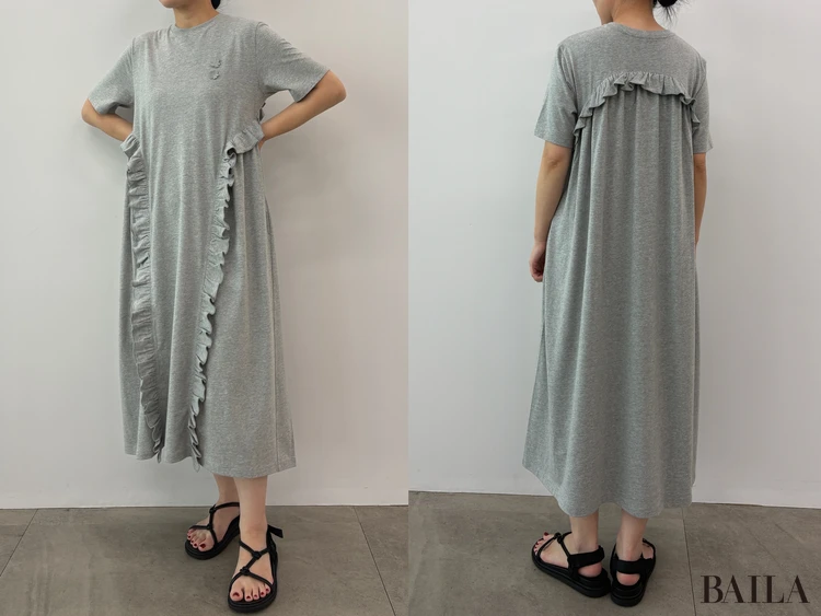 1枚で完成する立体シルエット「フリルTワンピース」￥3990