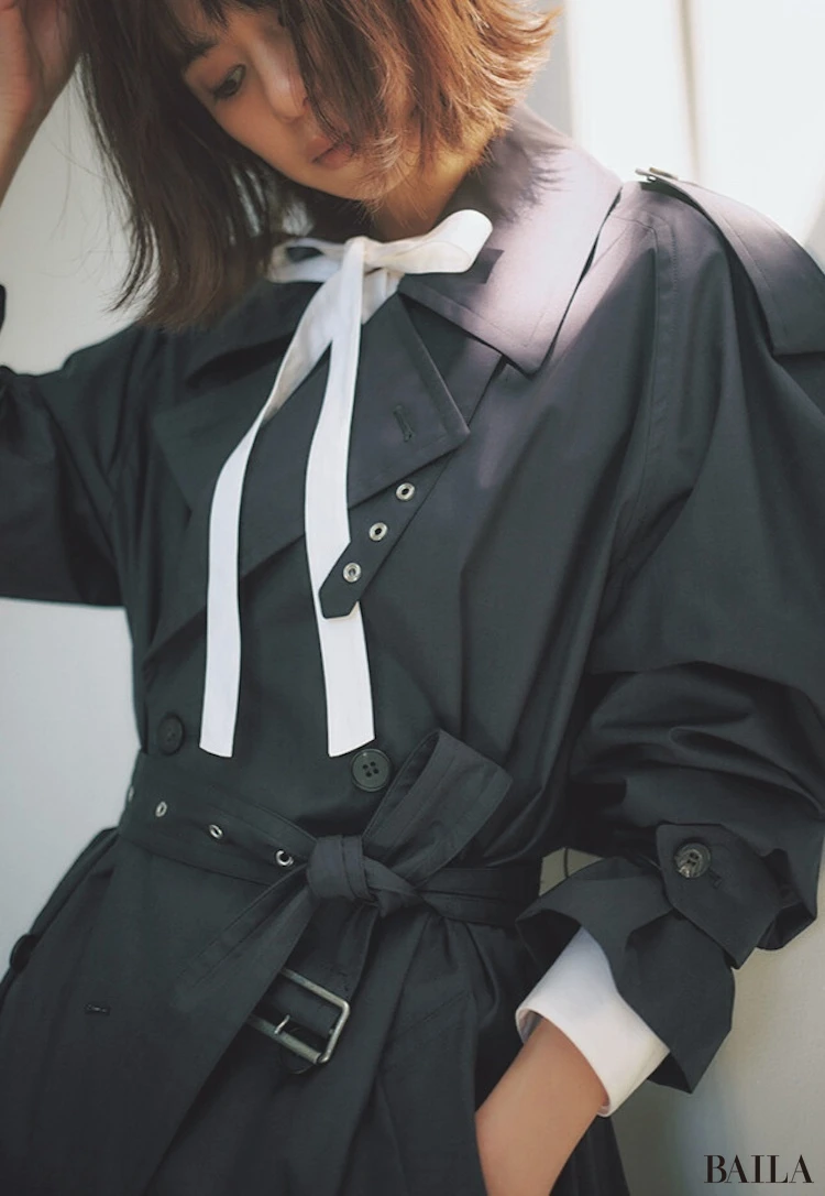トレンチ　片リボン結び