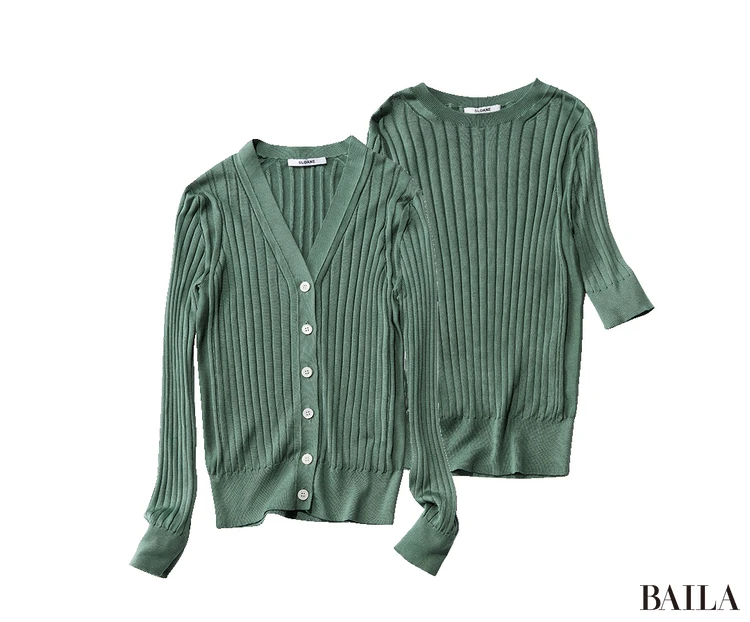 半袖ニット￥30800・カーディガン￥37400／デミルクス ビームス新宿（スローン×デミルクス ビームス）