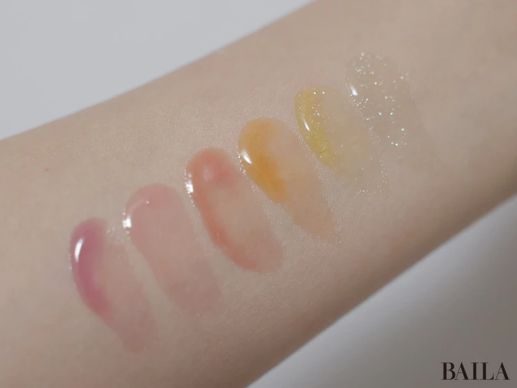 LUNASOL（ルナソル）夏新作コスメ　リップオイル　全６色の実際の色の写真