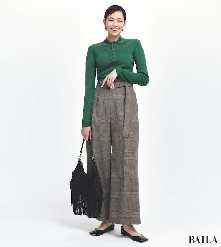 ブラウンチェックパンツコーデ