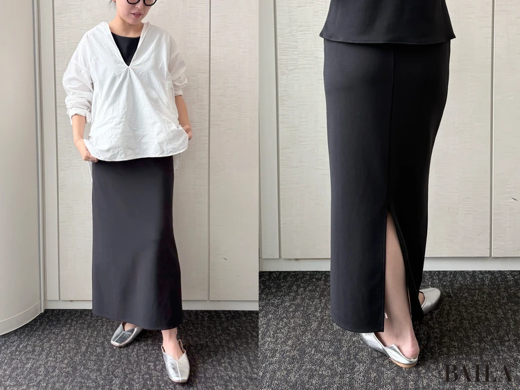 シャツを合わせたワンピース風セットアップコーデ