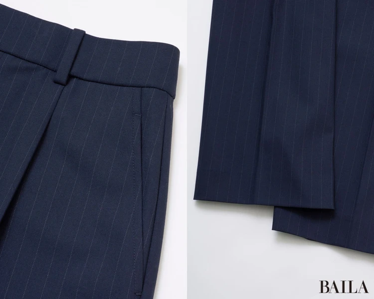 タック：ウエストからしっかり入っていて、ストンと落ちる美シルエットをサポート