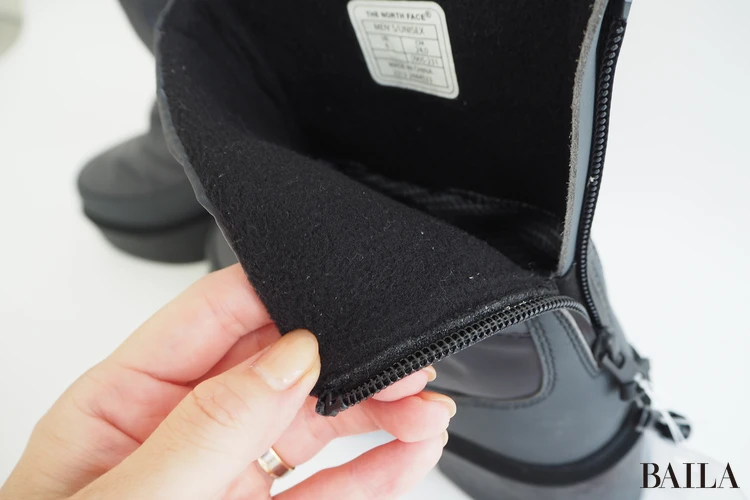 THE NORTH FACE「カルミア ヌプシ ブーツ ウォータープルーフ」¥26400 アスファルトグレー×TNFブラック サイズ6 24.0cm 162cm 素材感 ライニング