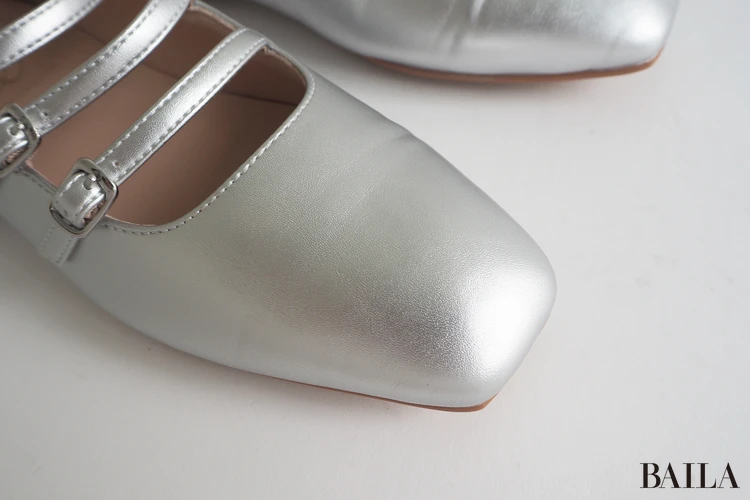 ワシントン靴店 トリプルストラップフラットシューズ W ¥16500 シルバー 23.0cm 162cm デザイン スクエアトゥ