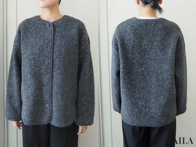 身長162cm ユニクロ ボアフリースリラックスカーディガン　ダークグレー　 Mサイズ 正面　背面