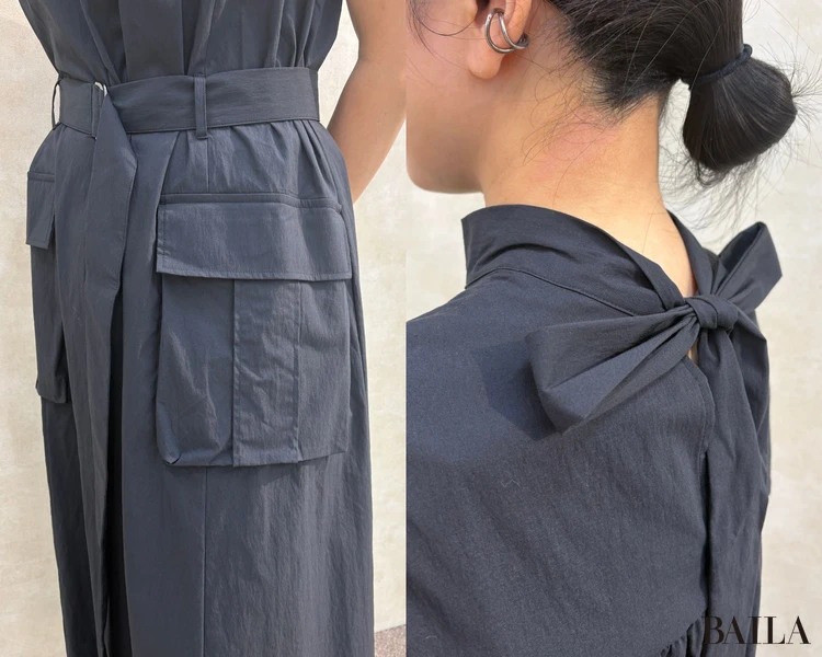 Aラインロングワンピース￥4990・ダブルストラップバレエスニーカー￥2990／GU×rokh（GU）