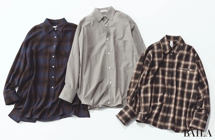 チェックシャツ　ブラウン