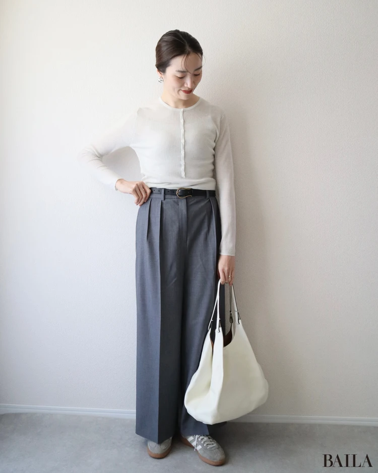 adidas アディダス　ハンドボール　スペツィアル　きれいめ　パンツ　コーデ　通勤　スニーカー　着こなし