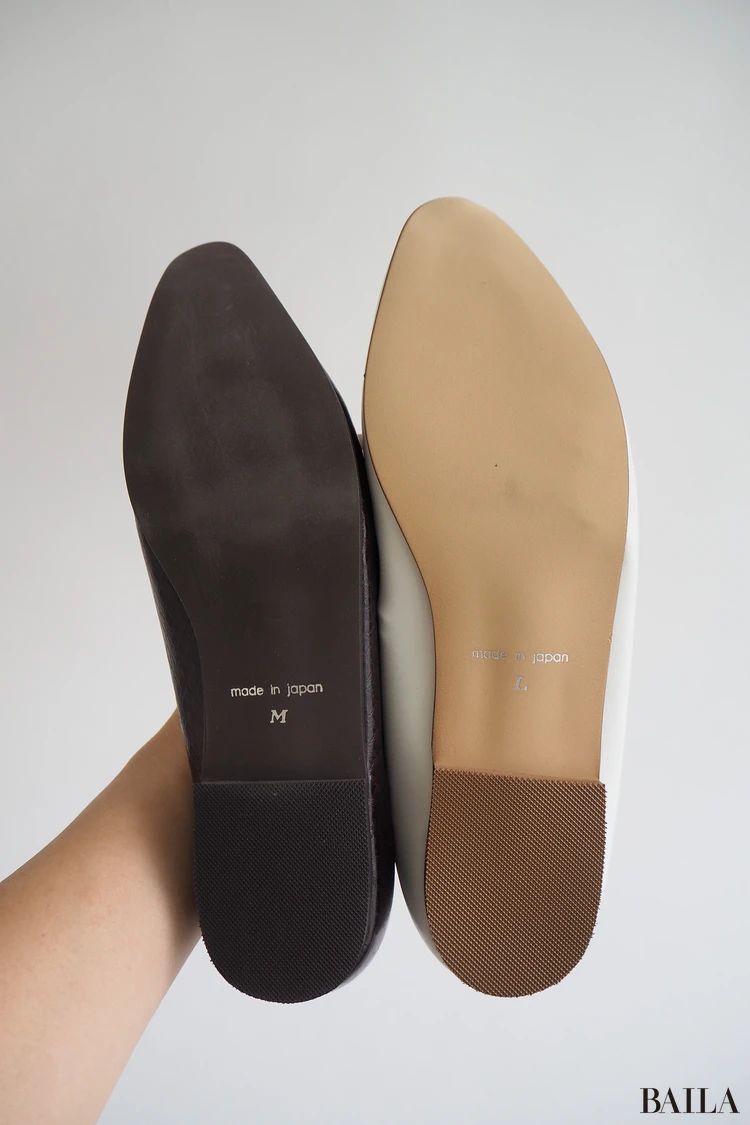 ワシントン靴店　きれい見えフラットシューズ　WASH　￥13200　ダークブラウン（スネーク）　Mサイズ　162cm　Lサイズ　比較