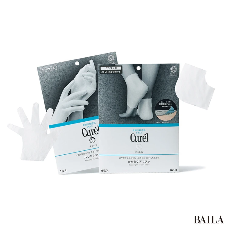 【Curél(キュレル)】右・ガサガサかかとをしっとり包む お手入れ底上げ かかとケアマスク 左・一晩中指先までまるごと守る お手入れ底上げ ハンドケアマスク