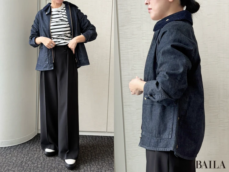 キレイなパンツを合わせるだけで、一気にこなれる