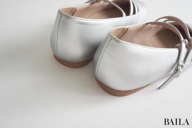 ワシントン靴店 トリプルストラップフラットシューズ W ¥16500 シルバー 23.0cm 162cm 質感 合皮