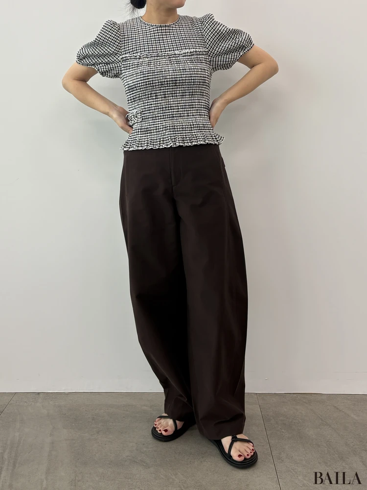 立体フリルで即スタイルアップ「シャーリングボリュームスリーブT」￥2990