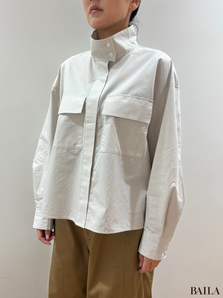 「コットンスタンドカラーシャツジャケット」