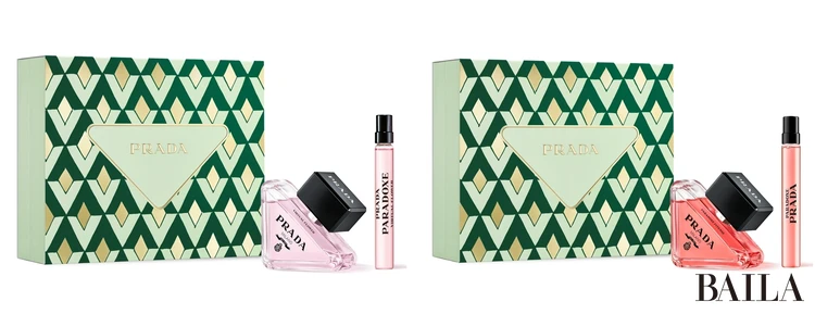 PRADA クリスマスコフレ 2025(左)プラダ パラドックス ヴァーチャル フラワー オーデパルファム セット ¥23760 (右) プラダ パラドックス アンタンス オーデパルファム セット ¥26180