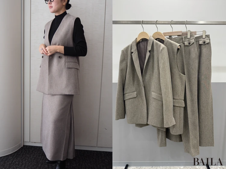 青山商事　スーツスクエア　CHANTOWA サイドタックスカート　￥13090　ベージュ　サイズ38　162cm　セットアップラインナップ