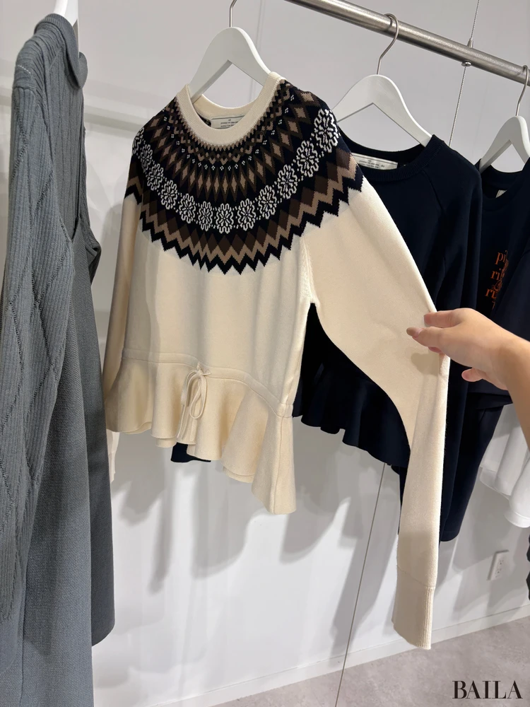 身長162cm GU rokh 2025 aw Mサイズ 「ペプラムニットプルオーバー by rokh +X」ナチュラル