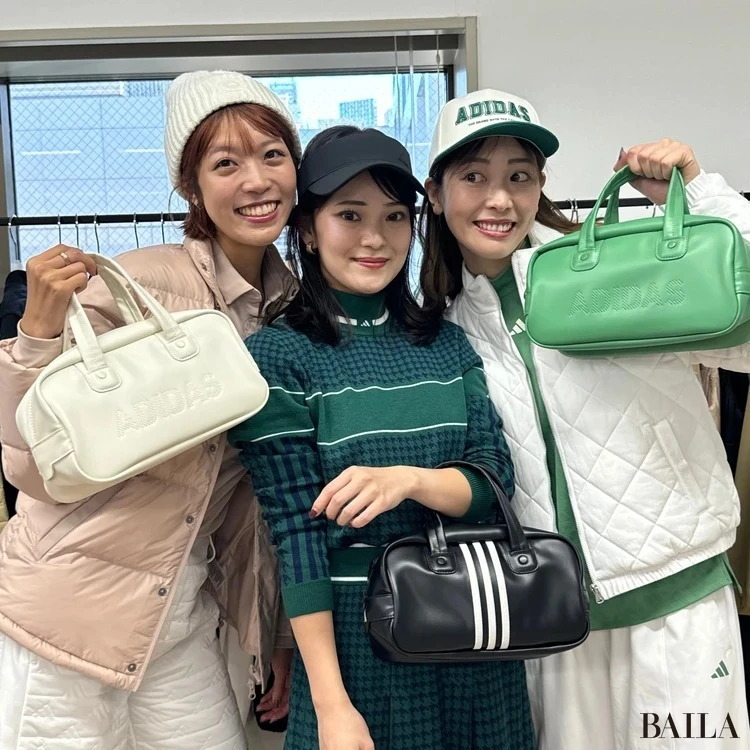 adidas golfのプレスルームでウェアやグッズをチェク！（横井万里子さん）