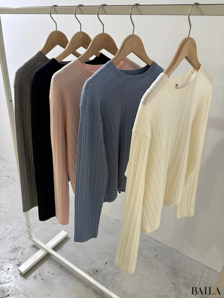ミニケーブルクルーネックセーター（￥3990）カラバリ