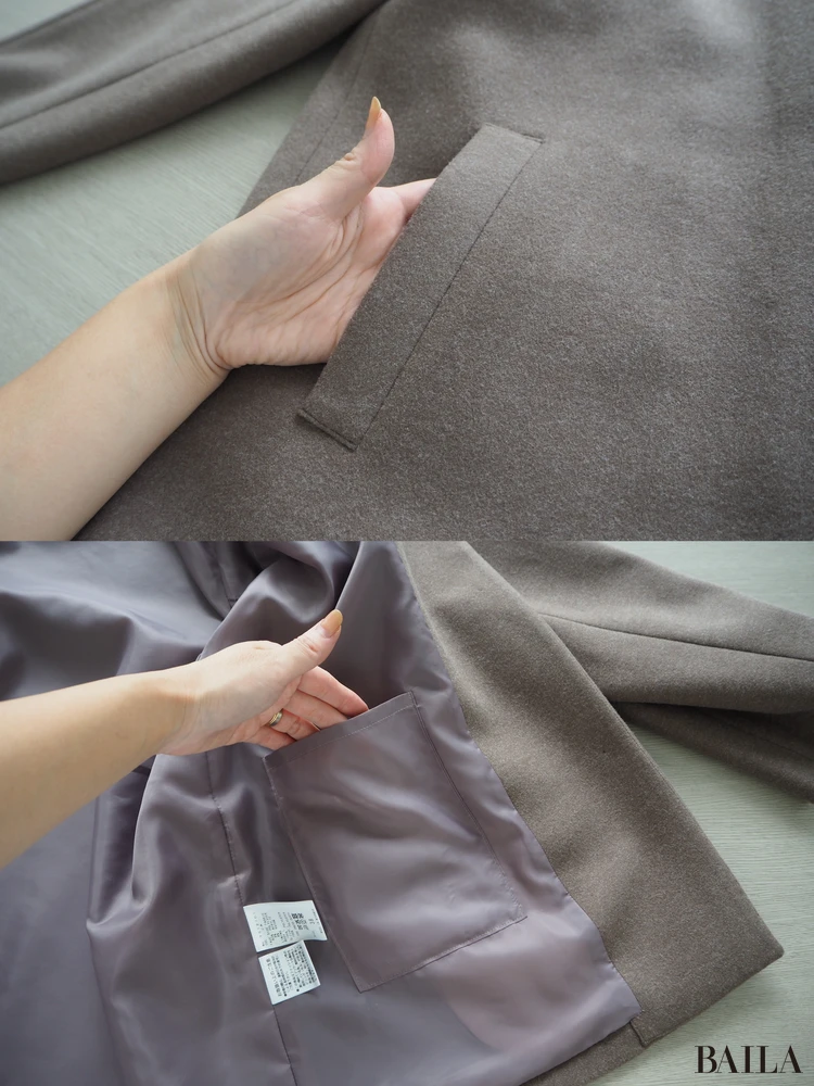 青山商事　スーツスクエア　CHANTOWA ウールライクノーカラーコート　￥21890　ブラウン　サイズ38　162cm　ポケット