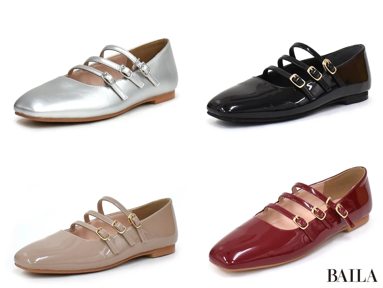 ワシントン靴店 トリプルストラップフラットシューズ W ¥16500 シルバー 23.0cm 162cm カラバリ