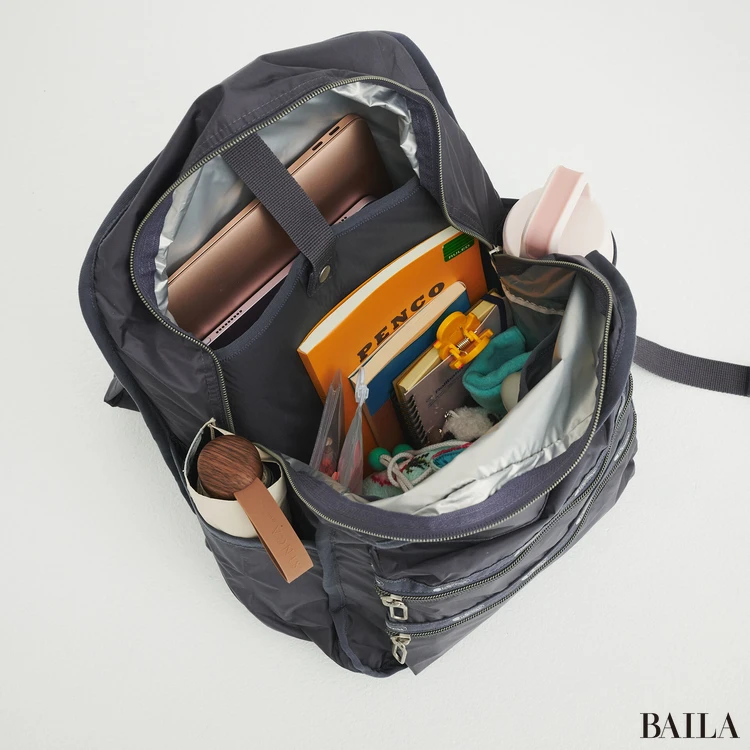 レスポートサック　リュック　収納力　通勤グッズをバッグに入れた様子