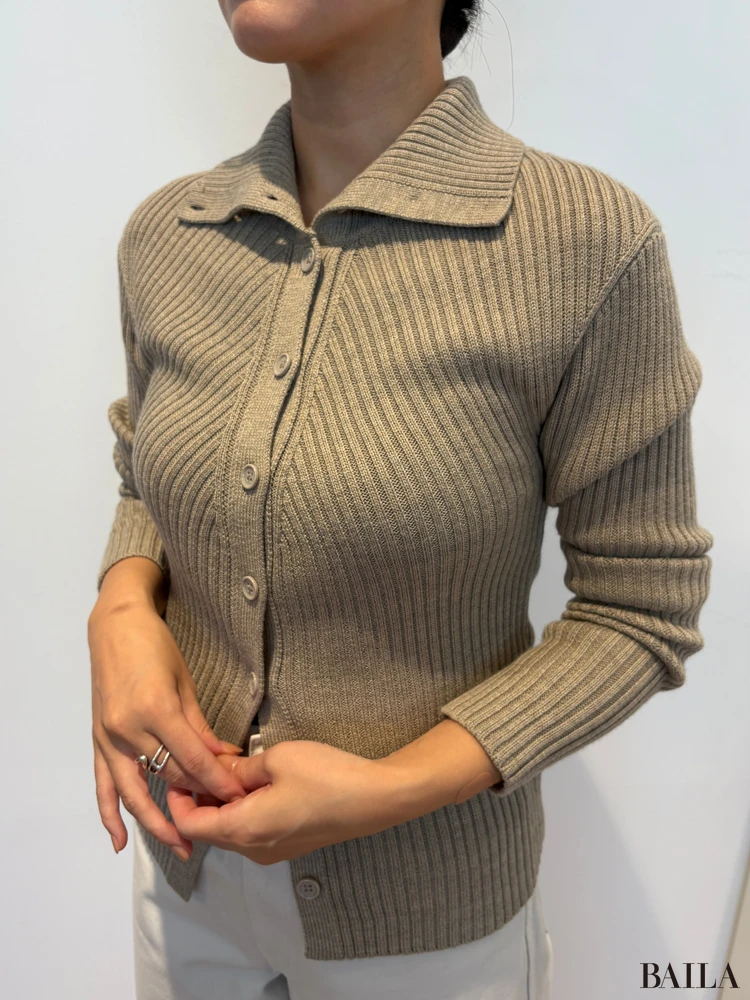 「メリノブレンドハイネックカーディガン」ベージュ 162cm ユニクロユー