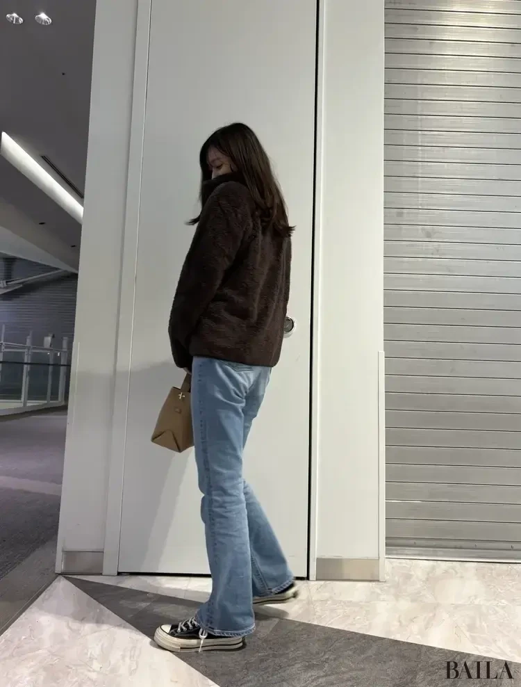 ユニクロ ファーリーフリースジャケット コーデ　BAILA