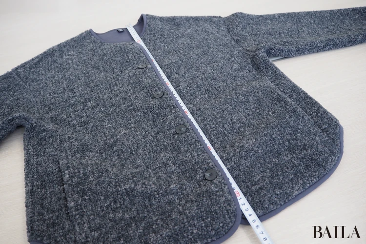 着丈：約66cm　身長162cm ユニクロ ボアフリースリラックスカーディガン　ダークグレー　 Mサイズ 正面