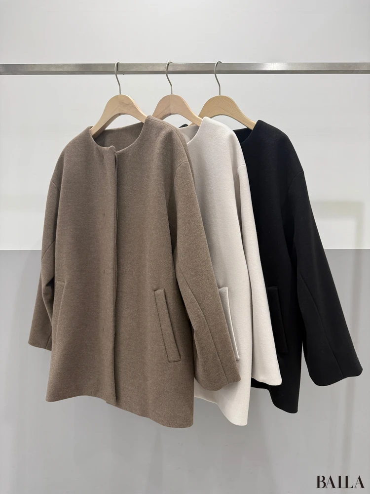 青山商事　スーツスクエア　CHANTOWA ウールライクノーカラーコート　￥21890　ブラウン　サイズ38　カラバリ