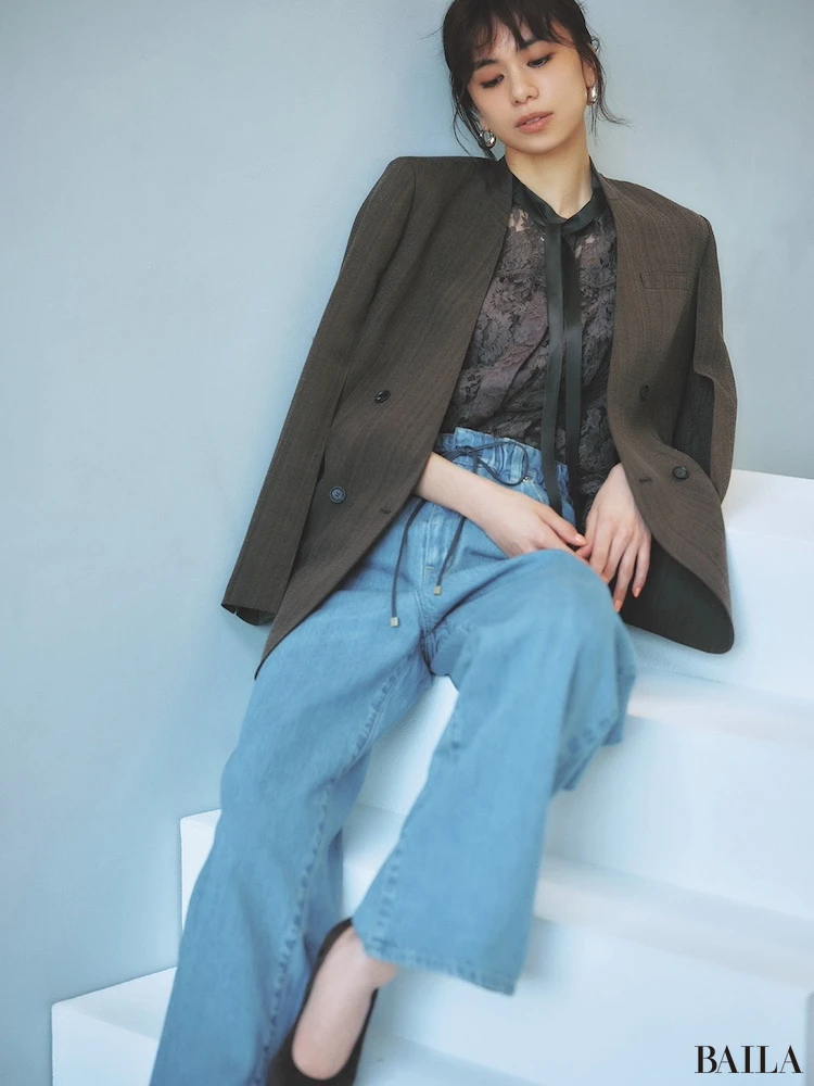 デニムパンツ×ジャケット