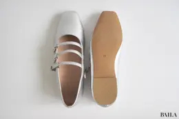 ワシントン靴店　トリプルストラップフラットシューズ　W　￥16500　シルバー　23.0cm　162cm