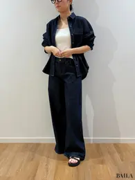 デニムリラックスシャツジャケット／3Dリブスクエアネックセーターノースリーブ／ローライズワイドジーンズ／ロープサンダル