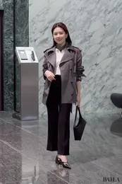 アニュアンス　新作　スリムフィットセミフレアパンツ　春　通勤　コーデ　