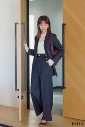 エストネーション　新作　ウールドスキンタックワイドパンツ　春　通勤　コーデ　