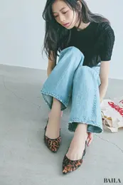 レオパード柄フラットシューズ　デニムコーデ