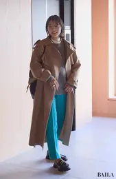 ミラオーウェン　新作　後ろゴムセンタープレステーパードパンツ　晩冬　通勤　コーデ　