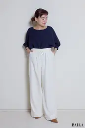 2-wayストレッチ イージーセミワイドパンツ　フロント