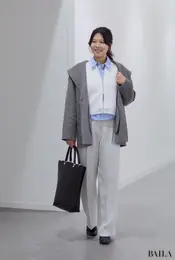 プラステ　PLUS STYLEワイドパンツ（ダブルクロス）　晩冬　通勤　コーデ