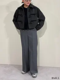 身長162cm GU rokh 2025 aw  Mサイズ 「ダッフルコート by rokh +X」「ペプラムニットプルオーバー by rokh +X」「ラップパンツ by rokh +X」