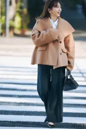 高見えグレーで上品に！【ブラッシュドジャージーワイドパンツ】