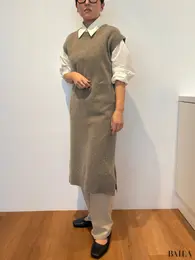 「ラムワンピースノースリーブ」「コットンシャツ」「コットンチノパンツ」162cm 正面