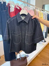 五分丈のデニムボクシーシャツ