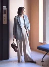 ミラオーウェン　新作　ドライタッチ2タックワイドパンツ　春　通勤　コーデ　