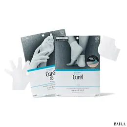 【Curél（キュレル）】右・ガサガサかかとをしっとり包む お手入れ底上げ かかとケアマスク 左・一晩中指先までまるごと守る お手入れ底上げ ハンドケアマスク