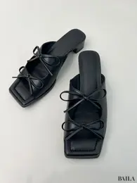 リボンヒールミュール　黒　ジーユー