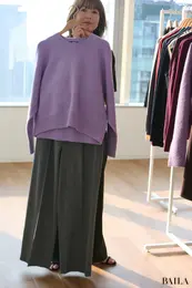 ユニクロ新作スフレヤーンのパープルニット