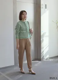 ルーニィ　新作　サテンラップパンツ　春　通勤　コーデ　ベージュ