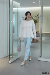 プラステ　新作　PLUS STYLEスティックパンツ（コットンブレンド）　春　通勤　コーデ　